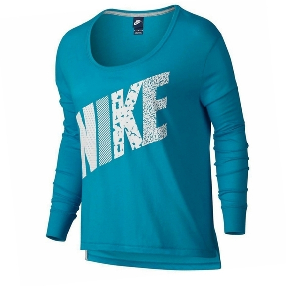 Nike Blue Prep Mixed Print Graphic Long Sleeve Top - Picture 1 of 9